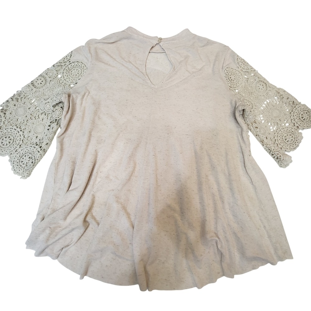American Eagle Womens Mock Neck Crochet Lace Babydoll Top Oatmeal Heather Medium - Picture 2 of 11